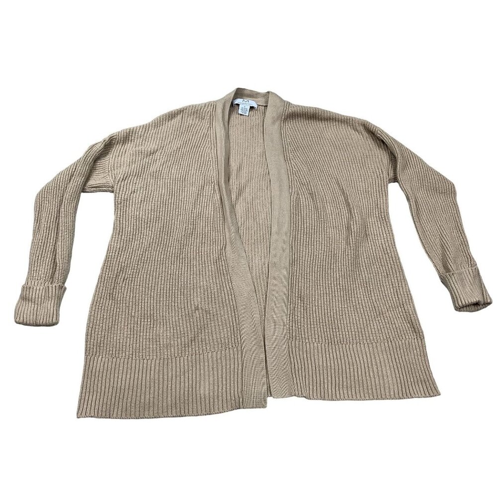 Magaschoni Women's Small Beige Cardigan Knit Open Front Rayon/Nylon